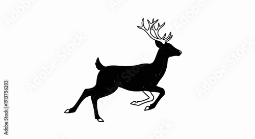 Black silhouette of a deer with white antlers in motion