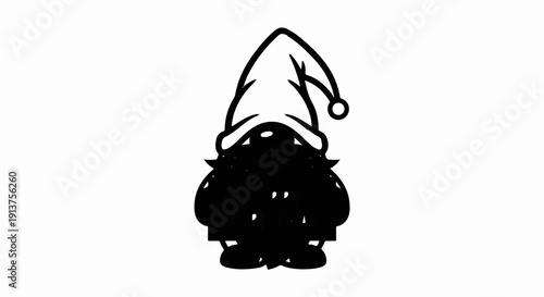 Black silhouette of a festive gnome with a pointed hat
