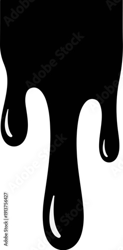 Black viscous liquid dripping downwards with teardrop shapes