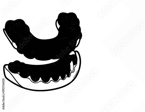 Black outline of upper and lower dentures on white background