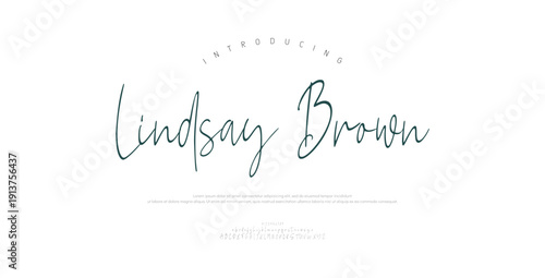 Lindsay Brown, Script premium luxury elegant alphabet letters and numbers. Elegant wedding typography classic serif font decorative vintage retro. Creative vector illustration
