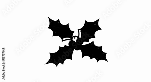 Black silhouette of holly berries and leaves with white speckles