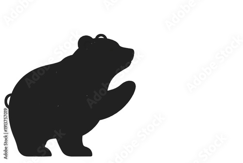 Black silhouette of a bear with one paw raised on a white background