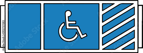 Blue panel with white accessibility symbol and striped section