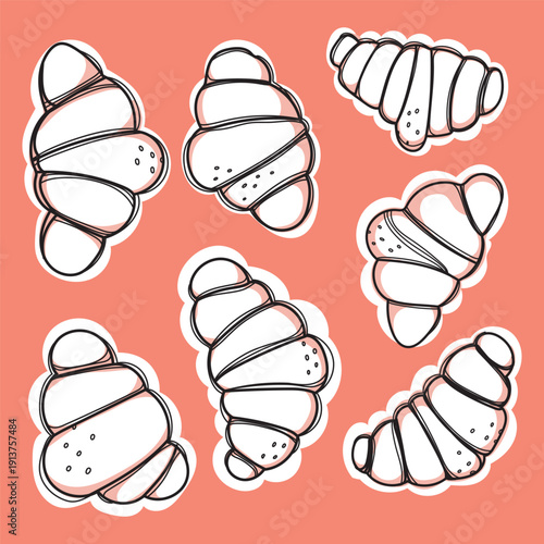 set of hand drawn illustrations croissant 