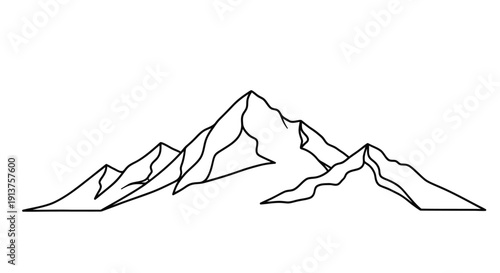 Minimalist line drawing of a mountain range against a plain white background