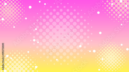 明るいピンクとオレンジのグラデーションの背景素材、レトロポップなドットパターンの背景