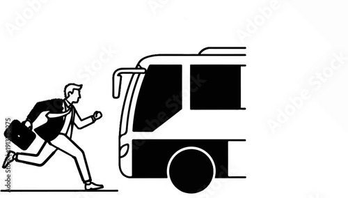 Businessman rushes to catch departing bus, carrying a briefcase