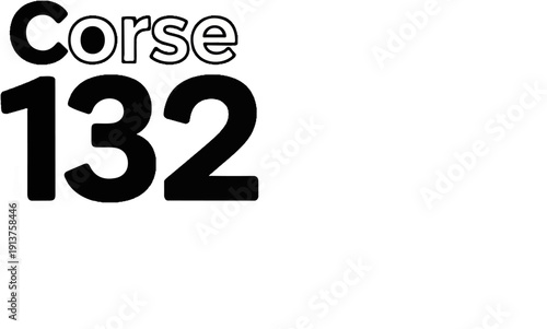 Bold black numerals 132 and outline text Corse