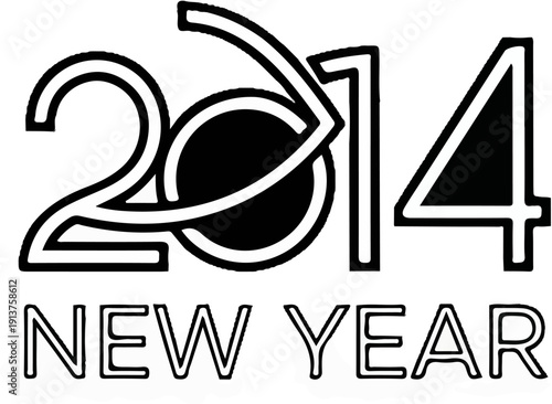Bold outline numerals 2014 and text NEW YEAR, modern style, black