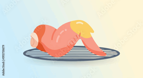 Cartoon chicken wing on a grill rack, simple illustration