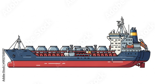 Illustration of a large cargo ship with containers on deck.