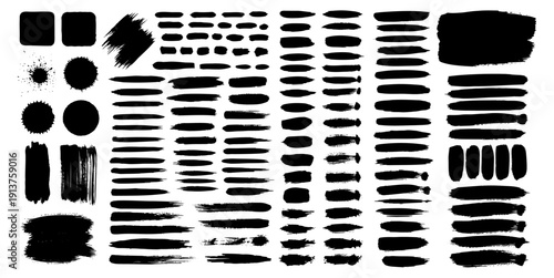 Mega Set of Black Grunge Brush Strokes Ink Splatter Dots and Paint Texture Design Elements