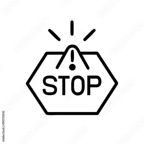 Simple black and white emergency stop icon with alert sign