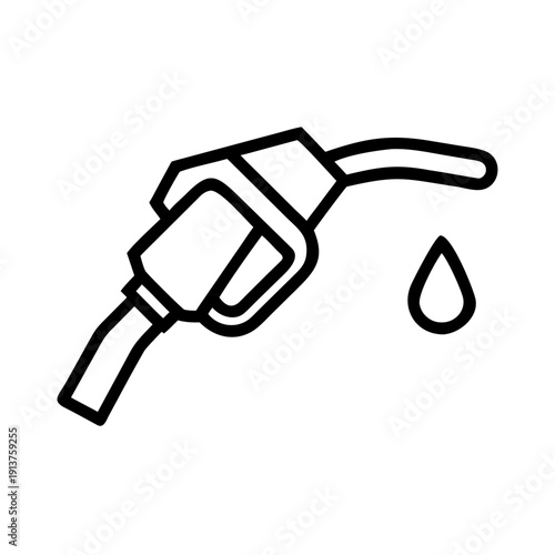 Simple black and white fuel nozzle icon with droplet concept