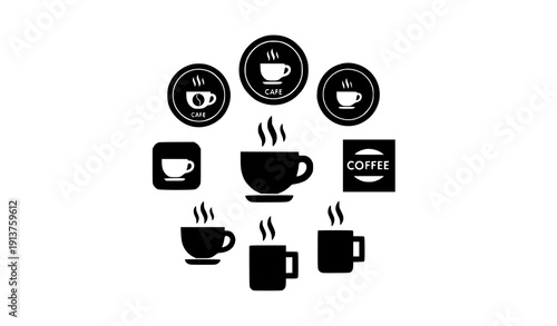 Geometric Coffee Cup and Cafe Symbol Icon Set Modern Vector Collection on White Background