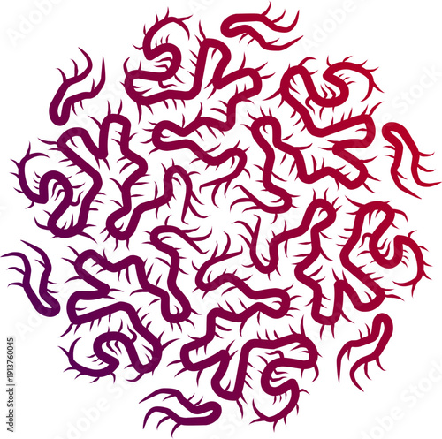Abstract red organic root motif pattern with branched vein structures on light gray backdrop