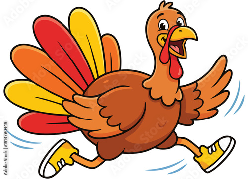 Cartoon turkey running with speed lines isolated on transparent background