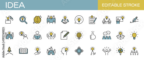 アイデア・インスピレーション・ビジネスに関するラインアイコンセット（線幅変更可能・カラー）