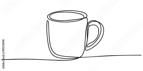 ceramic mug continuous one line drawing, Food icon continuous one line drawing and minimalist style isolate outline vector illustration coffee, Continuous thin line coffee cup with smoke vector pro.