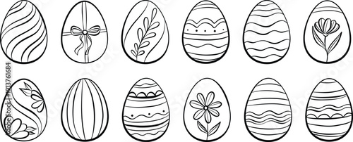 Line art Easter eggs, decorated vector clip art hand drawn egg collection