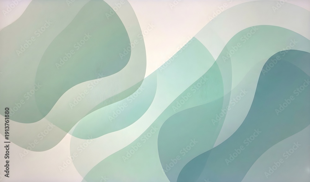 Fototapeta premium Soft Mint Green Translucent Overlapping Waves Abstract Background Layered Art