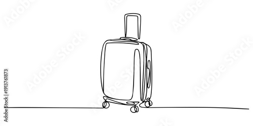 hard shell suitcase continuous one line drawing, Travel suitcase in one line art style. Drawing of a luggage bag with editable black stroke on white background. Vector illustration, minimalist luggage