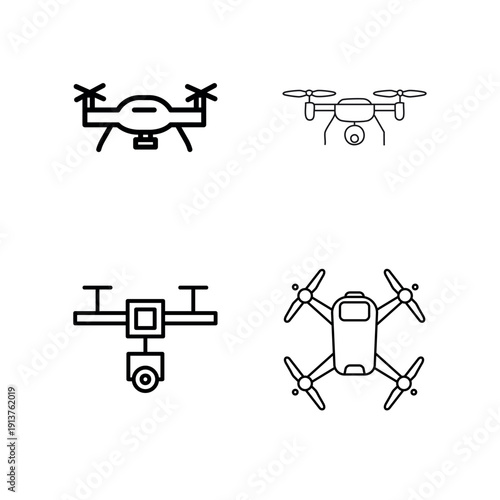 Drone Line Art: Showcasing the sleek and modern design of various drone models in a simple line art style.