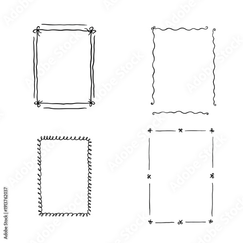 Hand-drawn Frame Collection: A set of four unique hand-drawn frames, each with its own distinct style and artistic flair, perfect for adding a personal touch to any creative project.