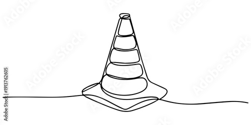 Traffic cone continuous one line drawing, vector illustration. Editable stroke, Traffic cone continuous one line drawing minimalist outline vector illustration simple design art Road cone line concept
