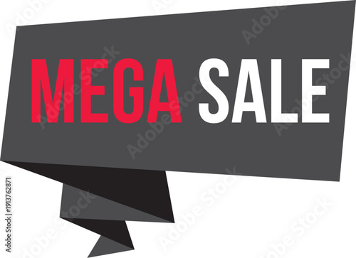 Gray banner with mega sale text in red and white colors