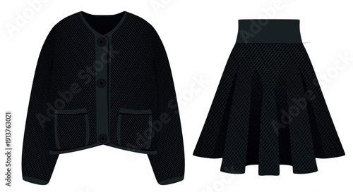 Women black jumper and skirt. vector illustration