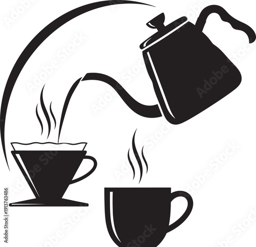 Close-up of a professional barista carefully pouring hot water over ground coffee beans in a pour-over filter for making specialty coffee.