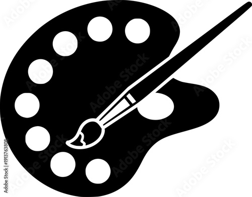 Minimalist Art Palette and Paintbrush Icon - Creative Artist Studio Vector Symbol