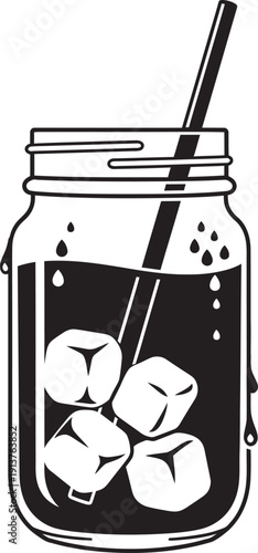 Refreshing cold brew coffee served in a tall glass with ice cubes and condensation, perfect for a summer drink or cafe menu design.