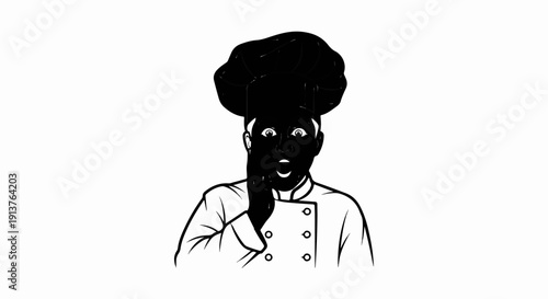 Chef with shocked expression, hand covering mouth, white background
