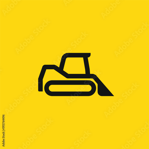 Skid steer loader minimal icon. Simple geometric line bulldozer construction equipment symbol logo