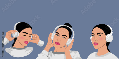 beautiful woman listening to music with headphones	