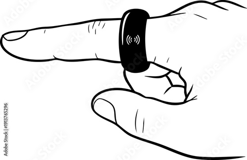 Smart Ring Health Silhouette Finger Wearing Modern Wearable Sensor Biometric Tracking Minimalist Flat Vector Icon