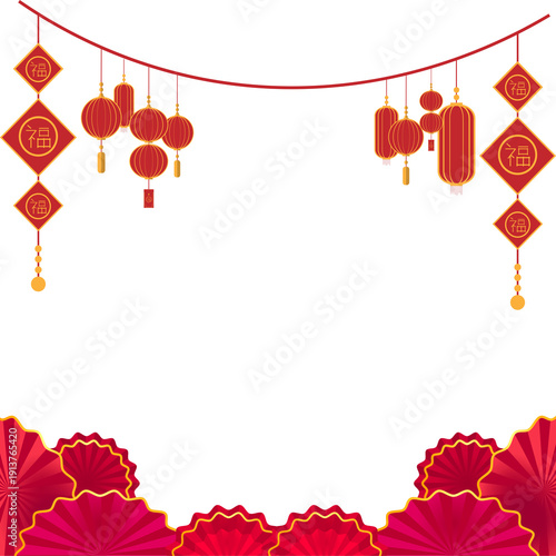 frame with red flowers Background Happy Chinese 