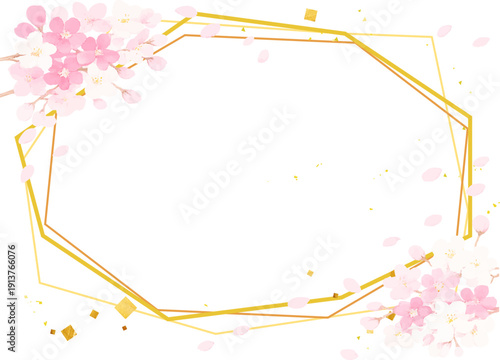 金と水彩風の桜のベクターフレーム