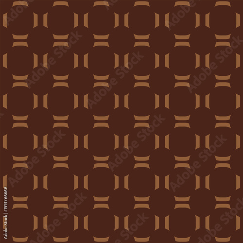 Premium seamless vector pattern featuring a bronze geometric lattice on a dark brown backdrop. Symmetrical architectural tile for highend branding, web design, and interior decor backgrounds
