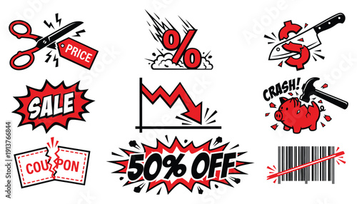 Vector Graphics Bundle for Sales, Discounts, and Financial Crashes