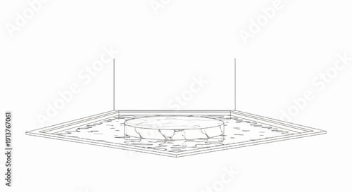 Circular marble podium on a decorative patterned base, framed by lines