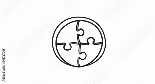 Circular outline contains four interconnected puzzle pieces
