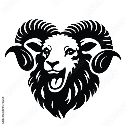 Black and White Ram Head Logo Vector Graphic Illustration