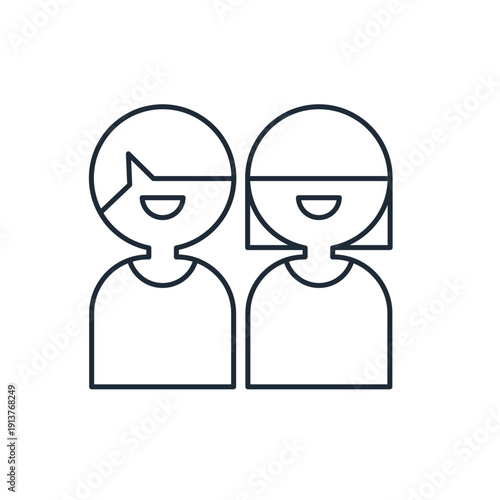Character of faceless boy and girl.Two people smiling together during a friendly moment in a casual setting, likely enjoying time together at a social event. Vector linear icon 