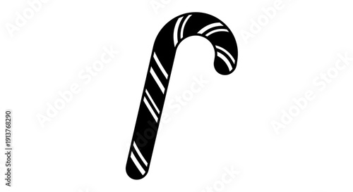 Black candy cane with white stripes on plain background for christmas decoration or holiday treat