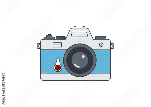 Retro camera cartoon icon illustration isolated on white. Flat photography equipment graphic perfect for creative projects, apps, branding, photography services, and marketing materials.