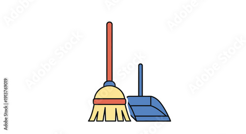 Cleaning supplies illustration depicting a broom mop.